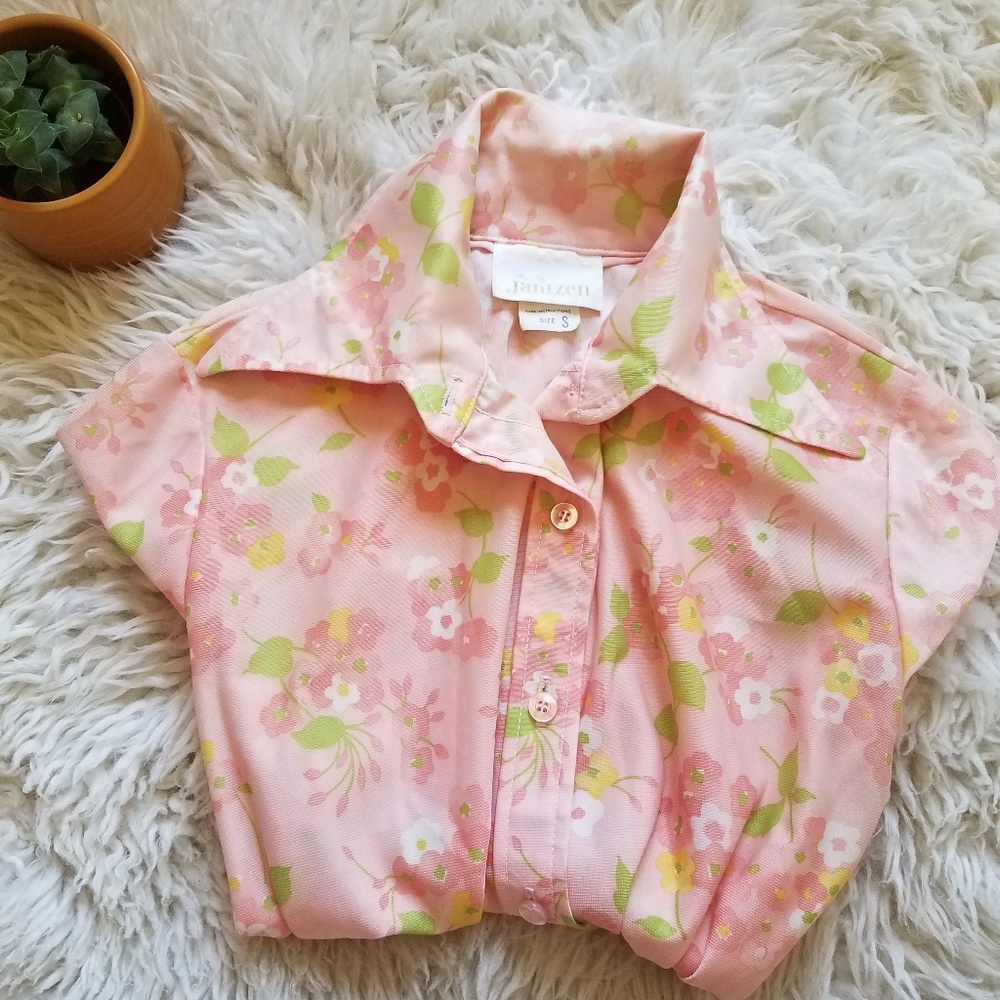 Vintage Jantzen Poly Button up Floral